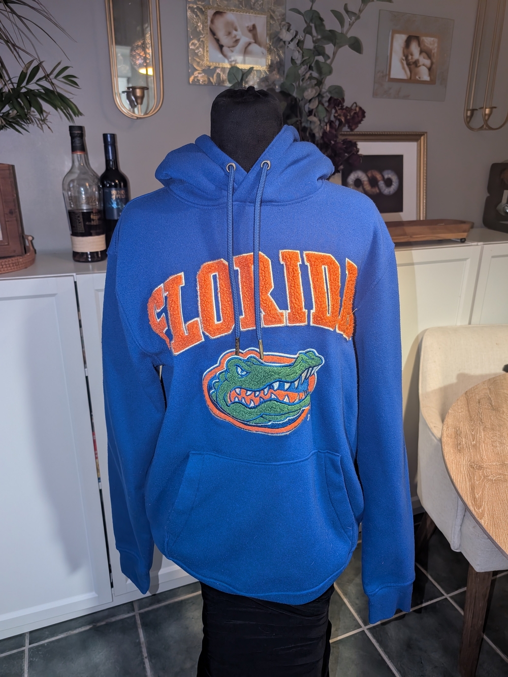 Blue Florida Graphic Pullover Hoodie with Orange Lettering